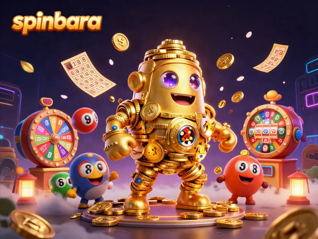 Spinbara takes center stage with a vibrant casino illustration featuring an ancient golden golem amidst dynamic gaming elements.